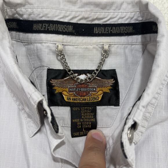 Harley Davidson Shirt Mens Large Gray Snap Button Short Sleeve Pockets Ripstop - Picture 2 of 7